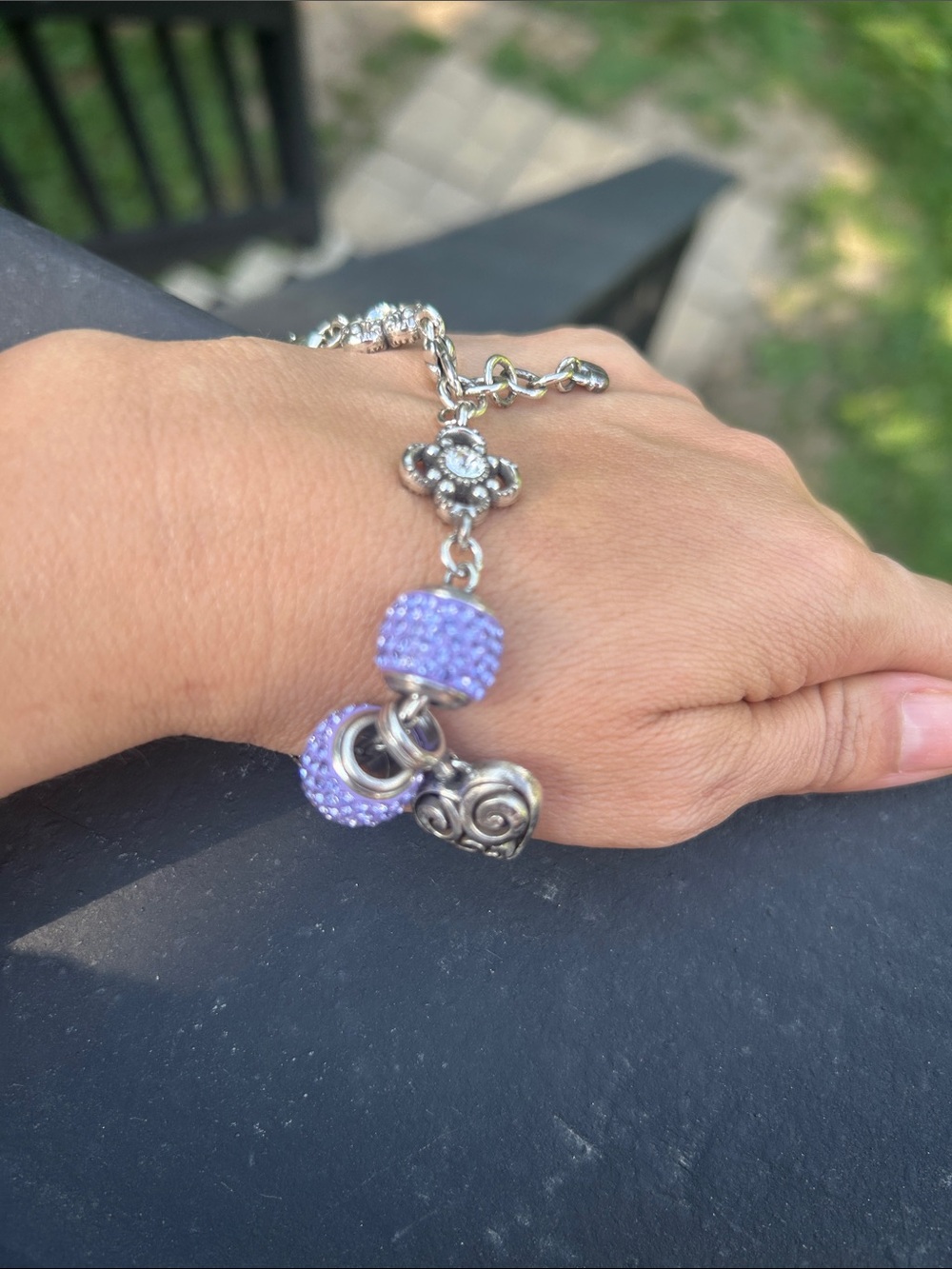 Brighton Silver Bracelet with Lavender Heart Charm and Floral Accents